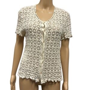 Lauren Michelle Boho Crochet Lace Cotton Short Sleeve Button Down Top Juniors XL